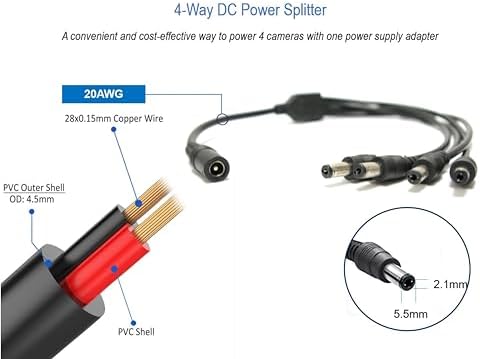 Universal Security Camera Power Supply Adapter with 4-Way Splitter – Reliable 12 V 3 A Power Source for CCTV Systems – Compatible with Samsung Wisenet, Lorex, Night Owl, Swann, Qsee – UL Listed for Optimal Safety and Performance – Streamline Your Surveillance Setup with Enhanced Connectivity and Stability