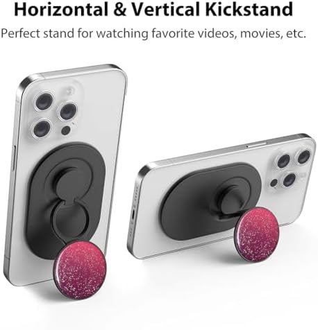 Magnetic Phone Grip for MagSafe, Phone Ring Holder Finger Kickstand Wireless Charging Compatible, Adjustable Magnet Phone Rings Gripper Stand for iPhone Mag-Safe Accessories – Sparkle Black – Enhanced Compatibility and Speed