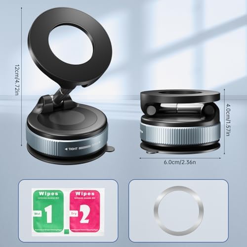 Upgraded 360° Vacuum Magnetic Phone Holder, Suction Cup Phone Mount, Foldable Strong Magnetic Cell Holder for Car/Gym/Mirror/Smooth Surface, Compatible with Magsafe iPhone (White) – Enhanced Compatibility and Speed