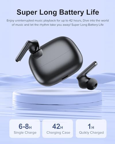 Sleek Rose Gold Wireless Earbuds with Bluetooth 5.3 | 42-Hour Long Battery Life & IPX7 Waterproof Design | Premium Noise Cancelling Earphones for Exceptional Audio | Intelligent LED Display for Seamless Connectivity on i OS & Android