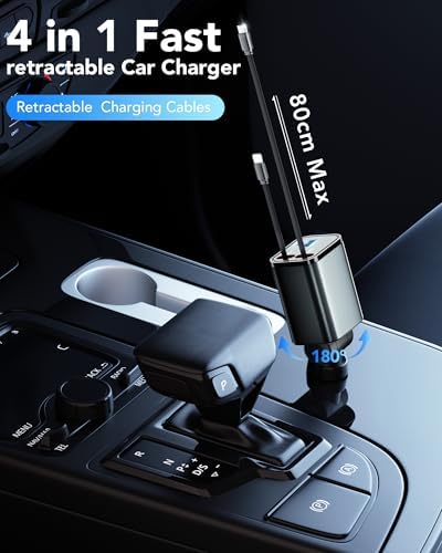 Ultimate 3-in-1 Retractable Car Charger – 50 W Fast Charging Solution with Type C Cable & USB Port for i Phone 16/15/14/13/12/11, Galaxy & Pixel Devices – Tangle-Free Convenience for On-the-Go Power Management
