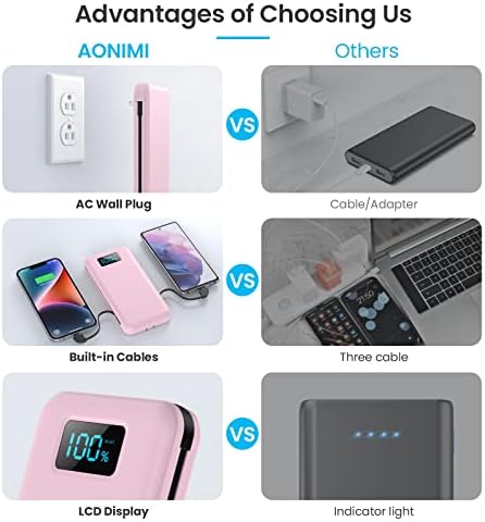 Ultra-Slim 13800 m Ah Portable Charger with Built-in Cables & AC Plug – Multi-Device USB-C Power Bank with 4 Outputs & LCD Display for i Phone, Samsung, and Android – Effortless Charging on the Go