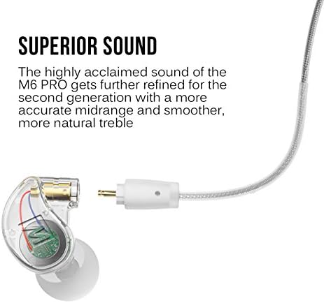 MEE audio M6 PRO In-Ear Monitor Headphones – 2 nd Gen Model with Superior Sound Quality, Customizable Fit Memory Wire Earhooks, and Durable Replaceable Cables for Professional Musicians – Noise Isolation Earbuds with Dual Cord Options (Black) – Perfect for Live Performances and Studio Recording