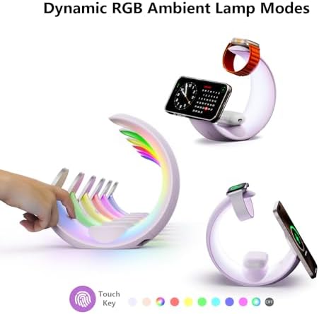 Ultimate 3-in-1 Magnetic Wireless Charging Station for Apple Devices – Fast Charge Your i Phone 16/15/14/13/12/11, Apple Watch Series & Air Pods 4 with RGB Night Light – Enhanced Safety & Intelligent Charging Technology – Artful Design for Home and Office Aesthetics