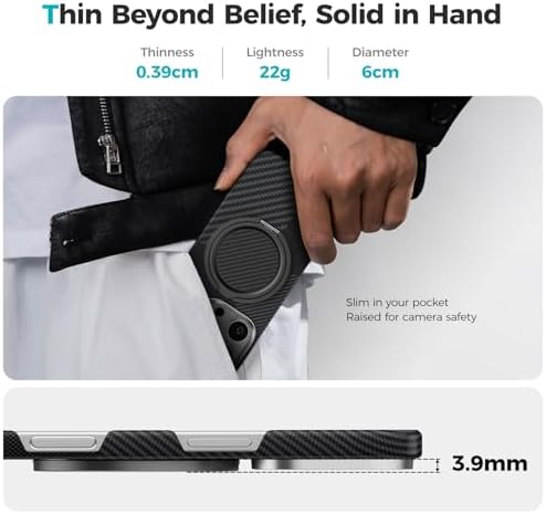 Revolutionize Your i Phone Experience with BENKS Armor Pop Magnetic Grip & Stand – 360° Rotatable Kevlar Phone Holder for Mag Safe, Perfectly Compatible with i Phone 16/15/14/13/12 Series, Ultimate Stability and Style for Everyday Use