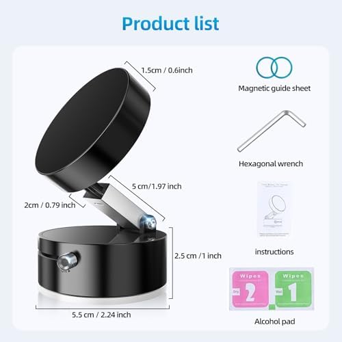 FONKEN Vacuum Suction Magnetic Phone Holder, Adjustable Vacuum Car Phone Holder Foldable Vacuum Magnetic Cell Phone Stand Suction Phone Mount for iPhone 16/15/14/13/12/Gym/Shower/Car/Mirror-White – Enhanced Compatibility and Speed