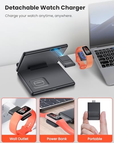 GEEKERA 3-in-1 Foldable Wireless Charging Station for Samsung – Fast Charging Dock for Galaxy Z Flip/Fold 6-3, S24-S20 Ultra Plus, Watch 6-3 Active & Buds 2 Pro/Live – Compact, Non-Slip Design for Home, Office & Travel