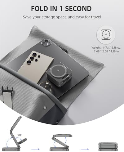Portable 3-in-1 Wireless Charging Station for Samsung Devices – Foldable and Fast-Charging Travel Stand for Galaxy S24 Ultra, S23, S22, Note 20, Z Fold/Flip 6/5, Galaxy Watch Ultra 7/6/5 & Galaxy Buds – Sleek Gray Design for Maximum Compatibility and Efficiency