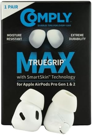Comply True Grip MAX Premium Memory Foam Earbud Tips for Apple Air Pods Pro 1 & 2 – Enhanced Noise Isolation, Ultimate Comfort, and Secure Fit | Durable Black Replacement Tips (Large, 3 Pairs) for Uninterrupted Audio Bliss