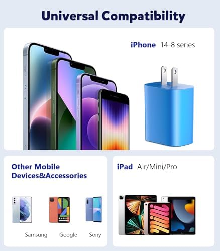 Rapid Charge Dual Pack: 20 W PD USB-C Wall Charger with 6 FT Type C to Lightning Cable for i Phone 14/13/12/11/Pro/Pro Max/Mini/XS/X – Optimal Performance and Portability for Everyday Use