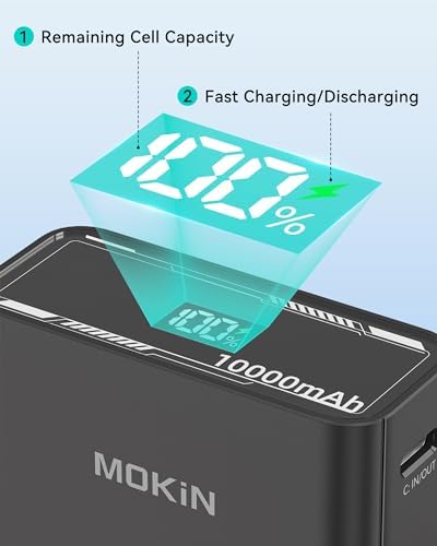 MOKi N 30 W Fast Charging Portable Power Bank – 10,000 m Ah Battery Charger with USB C PD3.0 & QC4.0, Digital Display, Dual Ports for i Phone 15/14/13 & Samsung – Ultimate Travel Companion for Rapid Device Charging