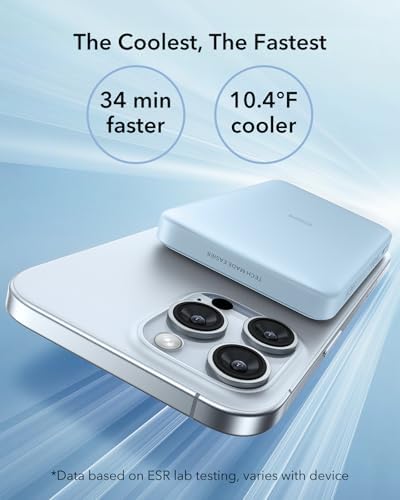 Ultra-Compact ESR Mag Safe Power Bank – 5,000 m Ah Fast Charging Battery Pack with Qi2 Certification – Slim 0.55 in Design for i Phone 16/15/14/13/12 – 15 W Wireless & 20 W USB-C Charger with Cable – Essential Travel Accessory for On-the-Go Power
