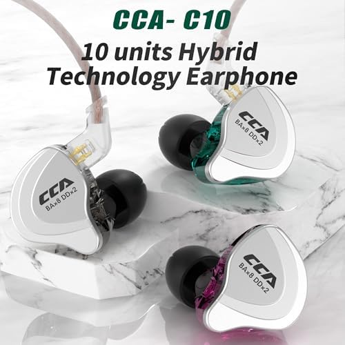 Experience Unmatched Audio Clarity with CCA C10 In-Ear Monitor Headphones – 10 Hybrid Drivers for Hi-Fi Sound, Noise-Isolating Comfort, and Detachable Cable for Musicians and Audiophiles – Perfect for Studio Recording and Live Performances