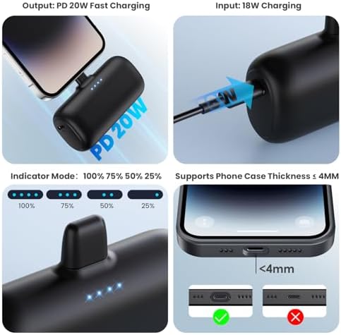 Ultra-Compact 2-Pack i Phone Power Bank – 5200 m Ah PD Fast Charging Mini Portable Charger for Travel – Cordless, Lightweight Battery Pack Compatible with i Phone 14/14 Pro/13/12/11/X/8/7/6 Plus – Essential Charging Solution for On-the-Go Lifestyles