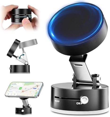 Innovative Magnetic Suction Cup Holder for Smartphones – Adjustable 360° Rotatable Phone Mount with Dual Vacuum & Magnetic Adsorption for Ultimate Stability – Secure & Convenient Driving Accessory for All Devices – Foldable Design for Easy Storage & Hands-Free Navigation