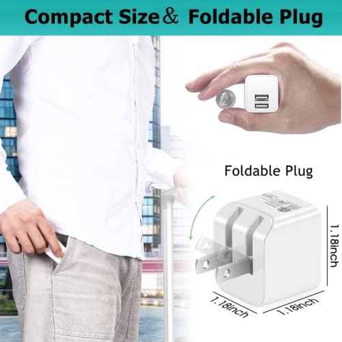 Compact Dual-Port 12 W USB Wall Charger – Foldable Plug Power Adapter, 2.4 A Fast Charging Block for i Phone 14/13/12/11 Pro Max, i Pad, Samsung, Moto – 3-Pack ETL Listed for Enhanced Safety and Portability