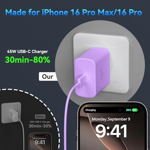 Elevate Your Charging Experience with the 45 W Super Fast USB-C Charger and 6.6 FT Cable – Optimal for i Phone 16 Pro Max, i Pad, and Android Devices – Compact, High-Efficiency Power Adapter with Advanced Safety Features for On-the-Go Users