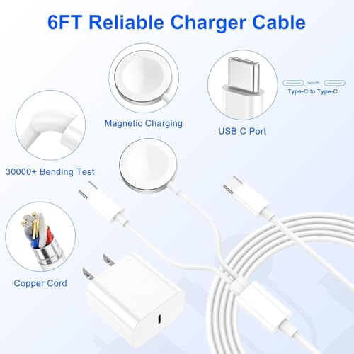 3 in 1 2025 Upgraded Apple Watch Charger,USB C Charger for iPhone 16 15 14 /iWatch/Samsung/AirPods 4 Multiple Devices Fast Charging Cable Travel Essentials Cords for iWatch Ultra/SE/10/9/8/7/6/3-Pink – Enhanced Compatibility and Speed