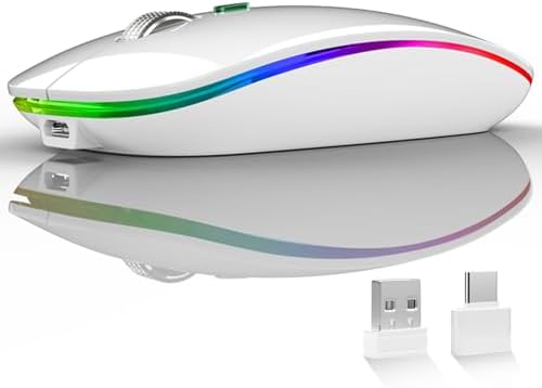 Uiosmuph G12 Slim Rechargeable LED Wireless Silent Mouse – Ultra-Portable USB Optical Computer Accessory with Type C Adapter for Seamless Compatibility and Noise-Free Operation in Blackish Green