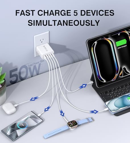 Efficient 50 W Dual USB-C Wall Charger Duo – Rapid Multi-Device Power Adapter for i Phone 16/15/14/13/12, i Pads, and Android Smartphones – Compact Fast Charging Solution for On-the-Go Professionals