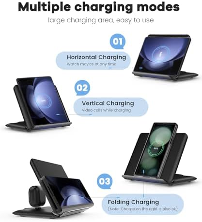 Fast Wireless Charging Pad for Samsung Galaxy Z-Fold Series – 15 W 2-in-1 Charger with PD Adapter for Galaxy Z Fold 6/5/4/3, S24/S23/S22, Note20 Ultra, and Galaxy Buds2 Pro/2/Live – Sleek White Design for Enhanced Compatibility and Efficiency – Perfect for Busy Lifestyles