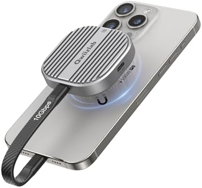 Qwiizlab Magnetic NVMe SSD Enclosure for i Phone 16/15 Pro Max – 10 Gbps USB Type-C Adapter with Kickstand, Supports PCIe M.2 M-Key up to 2 TB, Durable Aluminum Case with 100 W PD Charging Capability – Ultimate Storage Solution for Creatives and Professionals