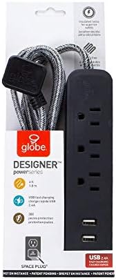 Globe Electric Designer Series 3-Outlet Power Strip in Chic Rose Finish – Stylish Surge Protector with Enhanced Compatibility and Fast Charging for Modern Homes and Offices