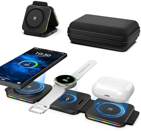 Elevate Your Charging Experience: Foldable 3-in-1 Wireless Charger for Samsung Galaxy Series – Ultra-Fast Charging Station for Galaxy S25/S24/S23, Galaxy Bud Pro & Watch 7/6/5 Pro – Perfect Travel Companion with Smart LED Indicator and Enhanced Compatibility
