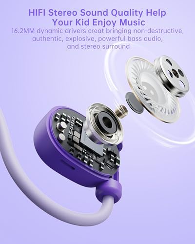 Kid-Friendly Open Ear Headphones – Vibrant Purple Lightweight Design for School and Outdoor Fun – Safe Air Conduction Technology with 3.5 mm Jack – Ultimate Comfort and Hearing Protection for Young Explorers