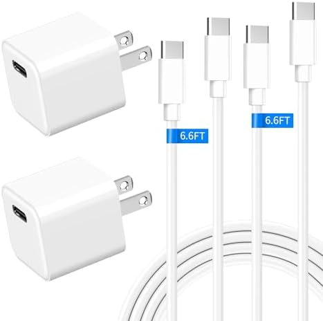 20 W USB-C Power Adapter Dual Pack for Samsung Galaxy A Series – Rapid Charge Wall Charger with 2 x 6 FT Cables – Compact, Durable Design for Maximum Compatibility and Efficiency