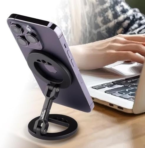 Revolutionary Magnetic Dual Grip Phone Holder for i Phone – Ultimate Security on Iron Surfaces | Versatile 1/4″ Screw Mount | Perfect for i Phone 16/15/14/13/12 Pro Max & Magnetic Cases | Effortless, Hands-Free Operation for Daily Activities