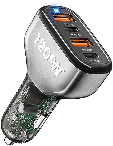 SONRU 120 W USB C Car Charger – 4-Port Fast Charging Adapter with Dual PD 60 W & QC3.0 30 W Ports for i Phone 16 Pro Max, Galaxy S23/22, Google Pixel & More – Compact & Reliable Vehicle Charger for Multiple Devices – Safe, Efficient, and Perfect for Road Trips