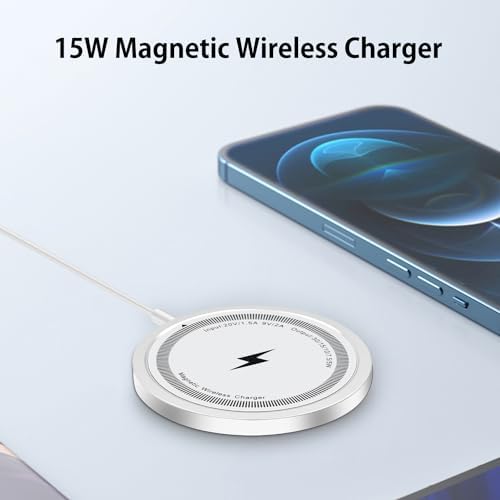 Magnetic Wireless Charging Pad for i Phone 15 Series – Fast, Effortless Alignment with Mag Safe Compatibility – Sleek White Design for Home, Office, and Travel – Lightweight Portable Charger for i Phone 15/14/13 Pro Models – Enhanced Safety and Efficiency for Hassle-Free Power Solutions