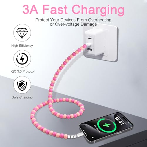 Coolden USB C Cable 66W USB C to USB C Cable [2M/6.6FT] Type C Charger Fast Charging Stylish & Durable Beaded USB C Charger Cord Compatible with iPhone 16/16 Plus/16 Pro/16 Pro Max Pink – Enhanced Compatibility and Speed