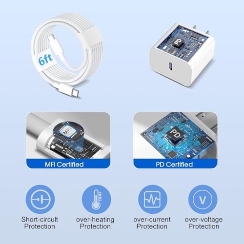 Power Your Apple i Pad Pro with the Ultimate USB C Charger – Fast 20 W Charging Kit with 6 ft Type C to C Cable, Perfect for i Pad 10 th Gen and All Models (2025-2018) – Sleek White 2-Pack for Home & Travel, Enhanced Durability and Safety Features