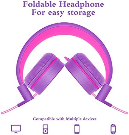 ELECDER i37 Foldable Kids Headphones – Lightweight, Adjustable On-Ear Wired Headphones in Vibrant Peach/Purple for School, Travel & Home Learning – Perfect Audio Companion for Young Learners & Teens with Comfortable Fit and Universal Device Compatibility