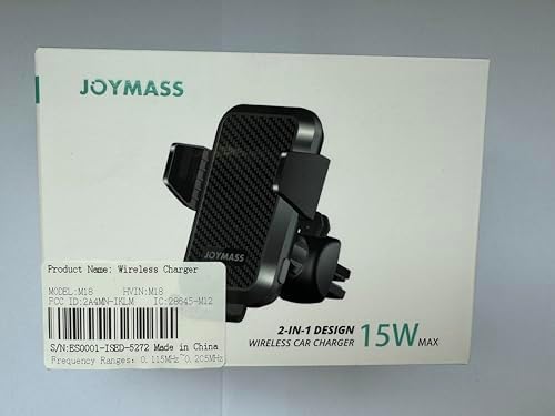 Effortless On-the-Go Power: JOYMASS 15 W Fast Wireless Car Charger with Auto Clamping Mount – Perfect for i Phone 15 through 12 Mini, Samsung Galaxy S23 Ultra, and Note 20 – Secure Vent Holder for Ultimate Convenience and Hands-Free Navigation