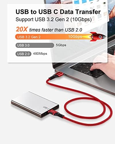 High-Speed USB A to USB C Cable (3.3 FT & 10 FT) – 10 Gbps Data Transfer, 60 W Fast Charging for Samsung Galaxy S23/S22/S21/S20/S10 Ultra & All Type C Devices – Durable Nylon Braided Design for Ultimate Flexibility and Performance