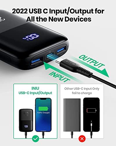 INIU 10,000 m Ah Ultra-Compact Power Bank – Smallest 22.5 W Fast Charger with Dual USB-C Inputs/Outputs, Triple Device Charging, & Integrated Phone Holder – Ultimate Compatibility with i Phone 16/15/14/13/12, Samsung S23, Google Devices, & More – Perfect for Travel & Daily Use