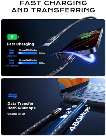 LISEN 90 W USB C Car Charger – Dual Fast Charging Adapter with PD 45 W for i Phone 16/15/14/13/12 Pro Max & Galaxy S25/S24/S23 – Includes 2 High-Quality Cables for Ultimate Compatibility & Speed on the Go