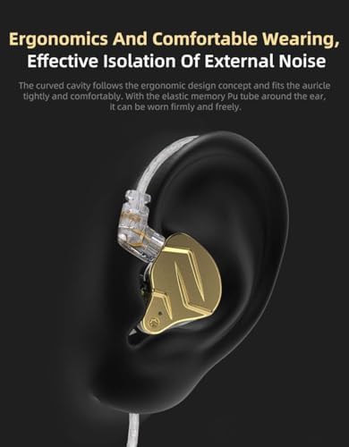 Elevate Your Audio Experience with KZ ZSN Pro X Wired Earbuds – Premium Hybrid IEMs Featuring 1 BA & 1 DD for Rich Bass and Crystal Clear Sound, Ergonomic Comfort for All-Day Wear, Detachable Cable for Personalization, Perfect for Musicians and Audiophiles, Stylish Gold Finish Enhancing Device Compatibility