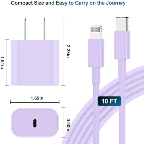Ultra-Fast 20 W USB-C Charger with 6-Foot Lightning Cable – Convenient 3-Pack for i Phone 14/13 Pro, Ideal for Home and Travel – Superior Durability and Extended Reach for Effortless Charging Anytime