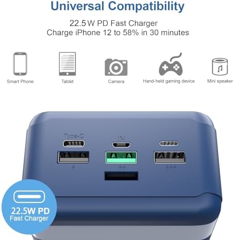 High-Capacity 60000 m Ah Portable Power Bank – Fast Charging 22.5 W PD4.0 & QC 4.0 USB-C Battery Pack for Travel & Outdoor Use – Dual Device Charging Compatibility for i Phone, Samsung, Galaxy & More
