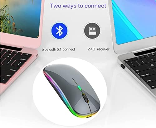 Sleek Bluetooth Wireless Mouse for Mac, Windows & i Pad – Ergonomic Design, High-Precision Navigation, Rechargeable & Dual-Mode Compatibility (Gray & Black) – Elevate Your Productivity with Clutter-Free Connectivity