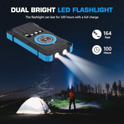 High-Capacity Solar Power Bank – 36,000 m Ah Portable Wireless Charger with 15 W Fast Charging, Built-In Cables & Multiple Inputs for Ultimate Device Compatibility – Lightweight & Durable for Outdoor Use