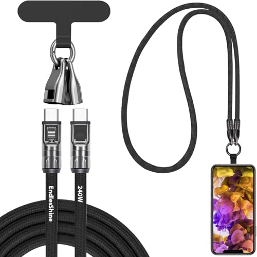 Ultimate 240 W USB C to C Cable with Wrist Strap Lanyard – 5 A Fast Charging & 480 Mbps Data Transfer for Type-C Devices – Durable Braided Design, 4 FT Length for Flexibility and Portability