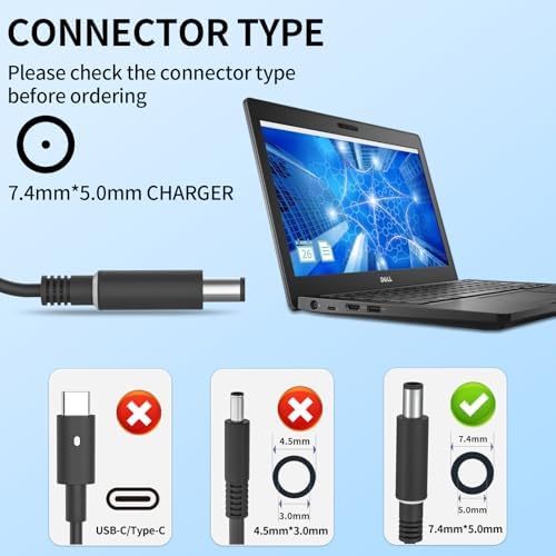 High-Speed 65 W Dell Laptop AC Adapter Charger for Latitude, Inspiron, Vostro & Chromebook – Universal 7.4 mm Connector, Lightweight, and Safety-Protected Power Supply for Optimal Performance and Portability