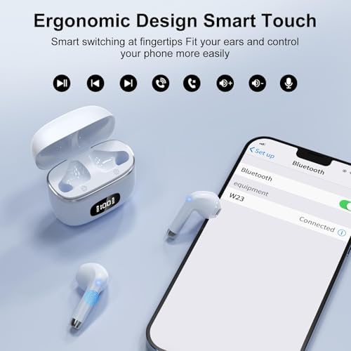Elevate Your Audio Experience with POMUIC Bluetooth 5.3 Wireless Earbuds – Experience Hi-Fi Stereo Sound with Immersive Deep Bass and Advanced Noise Cancellation – Four ENC Microphones for Crystal-Clear Calls – Dual LED Battery Indicator for Effortless Monitoring – Enjoy Up to 40 Hours of Playtime for Nonstop Enjoyment – Ergonomically Designed for Maximum Comfort During Long Listening Sessions – Effortlessly Connects to Smartphones, Tablets, and Laptops – Transform Your Everyday Listening with Unmatched Clarity and Style!