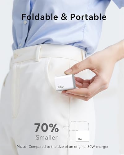 33 W USB C Wall Charger Block, Ga N PD3.0 Dual-Port Power Adapter for Fast Type C Charging – Compact & Foldable Plug for i Phone 16/15/14/13/12, Samsung Galaxy, i Pad, Air Pods – Enhanced Efficiency & Compatibility in Grey