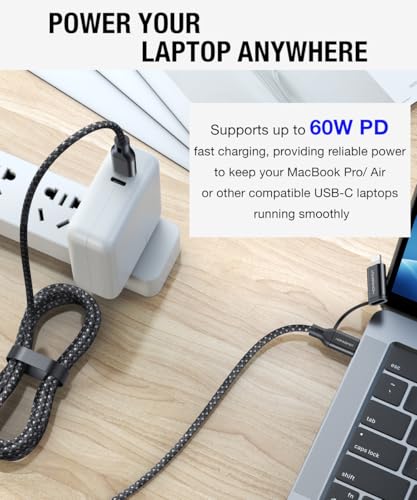 HomeSpot 2-in-1 USB-C to USB-C Cable with Lightning Connector (6.6ft), MFi Certified, 60W PD Fast Charging for iPhone 16/15/14 Series, iPad, MacBook, Galaxy S25 S24 – Enhanced Compatibility and Speed